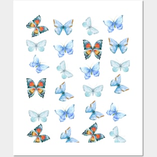 Butterfly Pattern - Light Blue Coloured Posters and Art